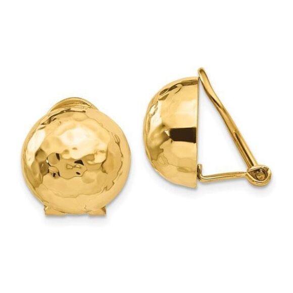 14k Gold Omega Clip 12mm Hammered Non-pierced Earrings - Picture 1 of 10